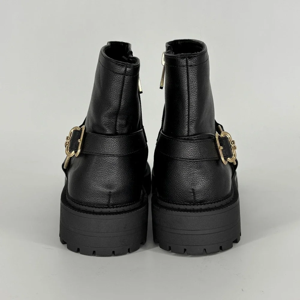 Sam Edelman Lucianna Marie Bootie Black Kids Size 5 Lug Sole Gold Buckle Zipper